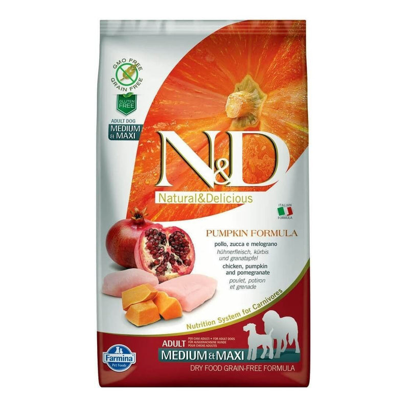 N&D Grain Free Pumpkin Chicken & Pomegranate Adult Medium & Maxi Dog Food - PetsCura