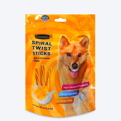 Goodies Spiral Twist Sticks Milk & Cheese - PetsCura