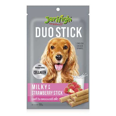 JerHigh Duo Stick Dog Treat - Milk with Strawberry Stick - PetsCura