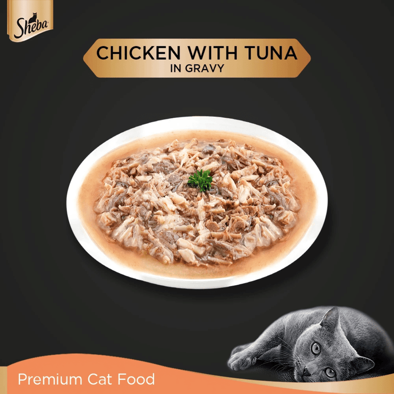 Sheba Premium Wet Cat Food - Chicken With Tuna In Gravy - PetsCura