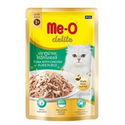 Me-O Delite Tuna with Chicken Flake in Jelly Wet Cat Food (Pack of 12) - PetsCura