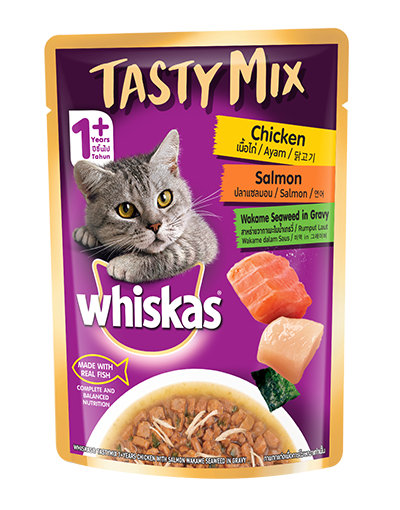 Whiskas Tasty Mix Chicken Salmon And Wakame Seaweed In Gravy - PetsCura