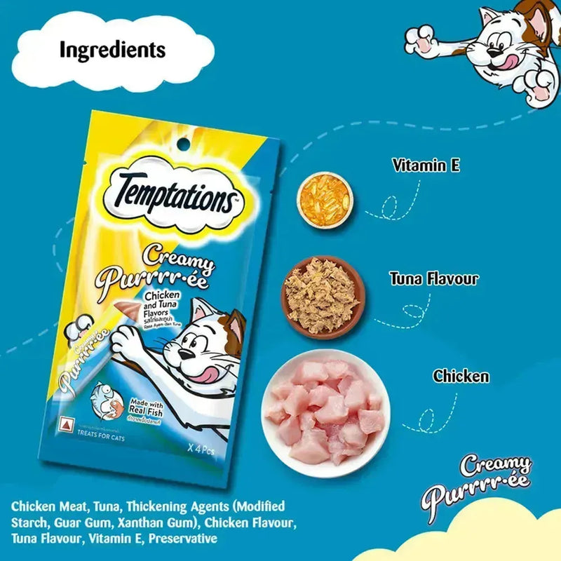 Temptations Creamy Purrrr-ee Cat Treats, Chicken & Tuna Flavors - PetsCura