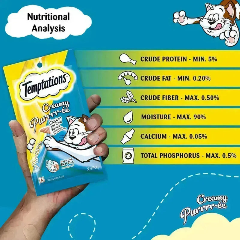 Temptations Creamy Purrrr-ee Cat Treats, Chicken & Tuna Flavors - PetsCura