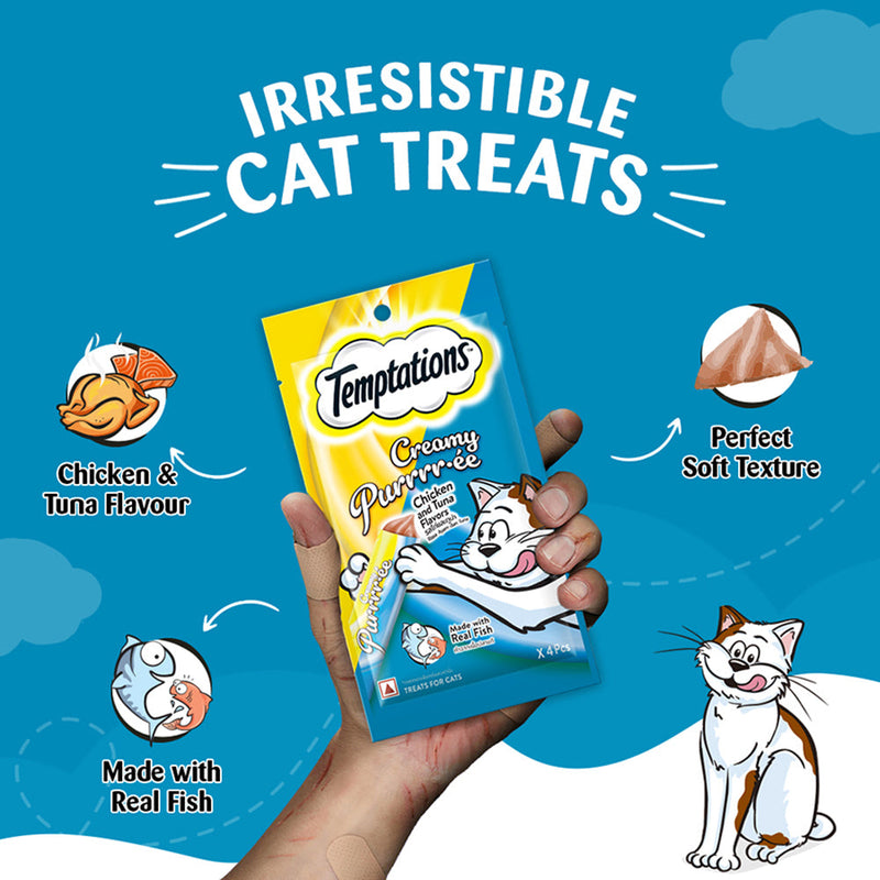 Temptations Creamy Purrrr-ee Cat Treats, Chicken & Tuna Flavors - PetsCura