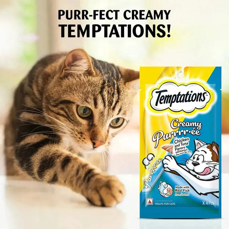 Temptations Creamy Purrrr-ee Cat Treats, Chicken & Tuna Flavors - PetsCura