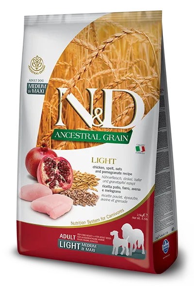 N&D Ancestral Grain CHICKEN & POMEGRANATE LIGHT MEDIUM & MAXI - PetsCura