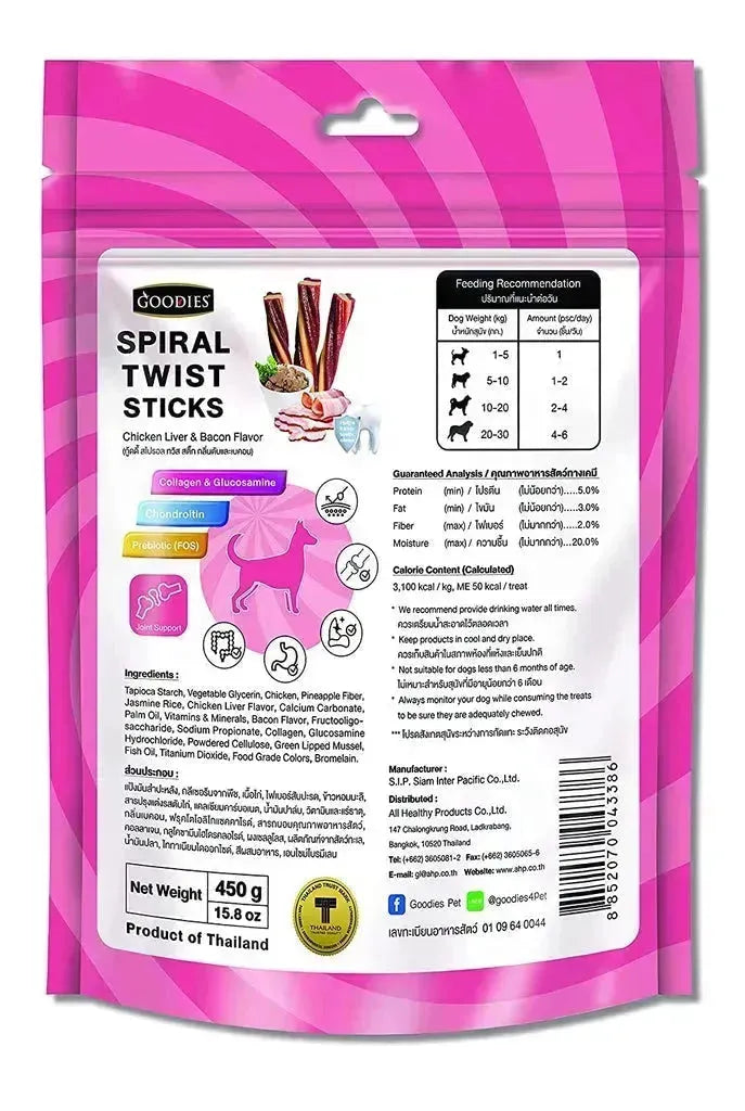 Goodies Spiral Twist Sticks Chicken & Bacon - PetsCura