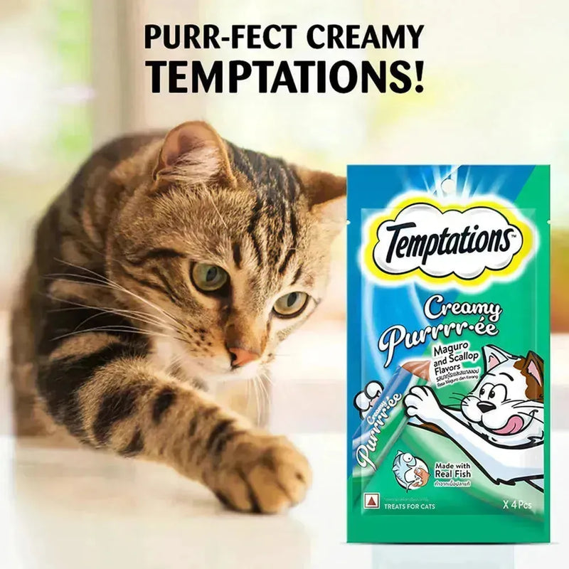 Temptations Creamy Purrrr-ee Cat Treats, Maguro and Scallop Flavors - PetsCura