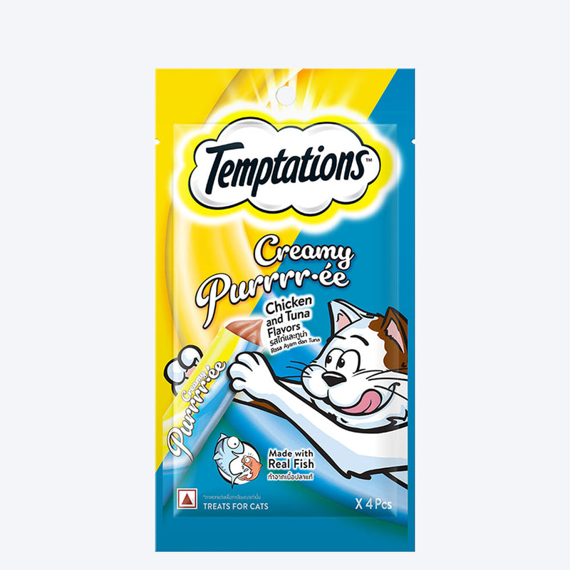 Temptations Creamy Purrrr-ee Cat Treats, Chicken & Tuna Flavors - PetsCura